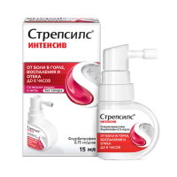 Стрепсилс Интенсив спрей (вишня/мята) б/сахара 8,75мг/доза 15мл спрей дозир д/горла (Флурбипрофен)